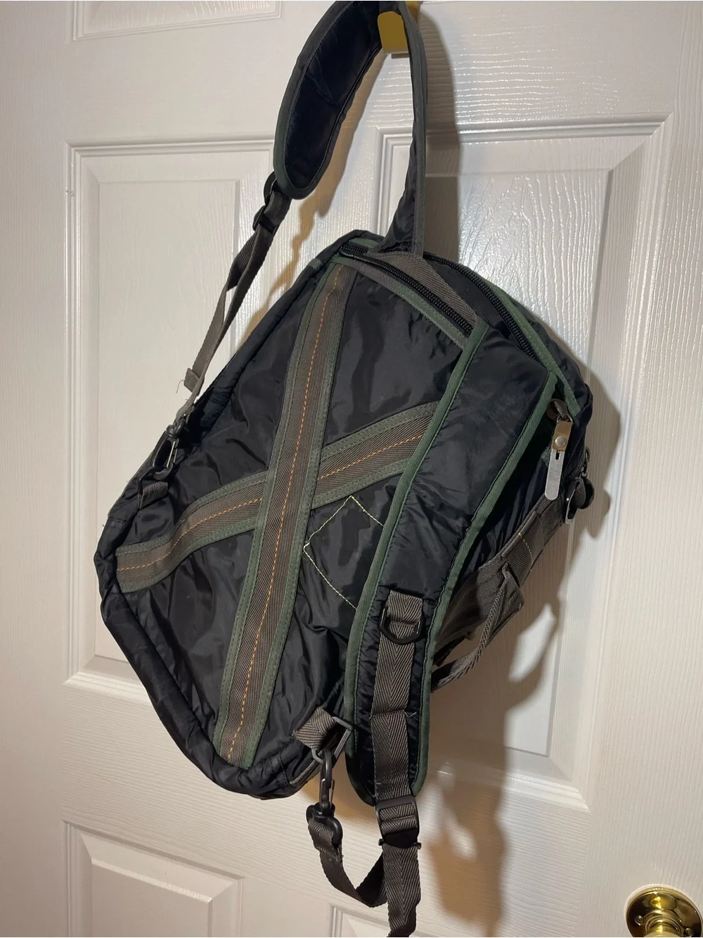 U.S. Polo Assn. Black and Olive Men’s Canvas Backpack with Brown Trim